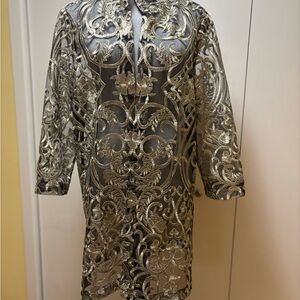 Elegant Gold Embroidered Women's Blazer